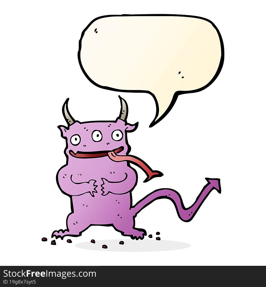 Cartoon Little Demon With Speech Bubble