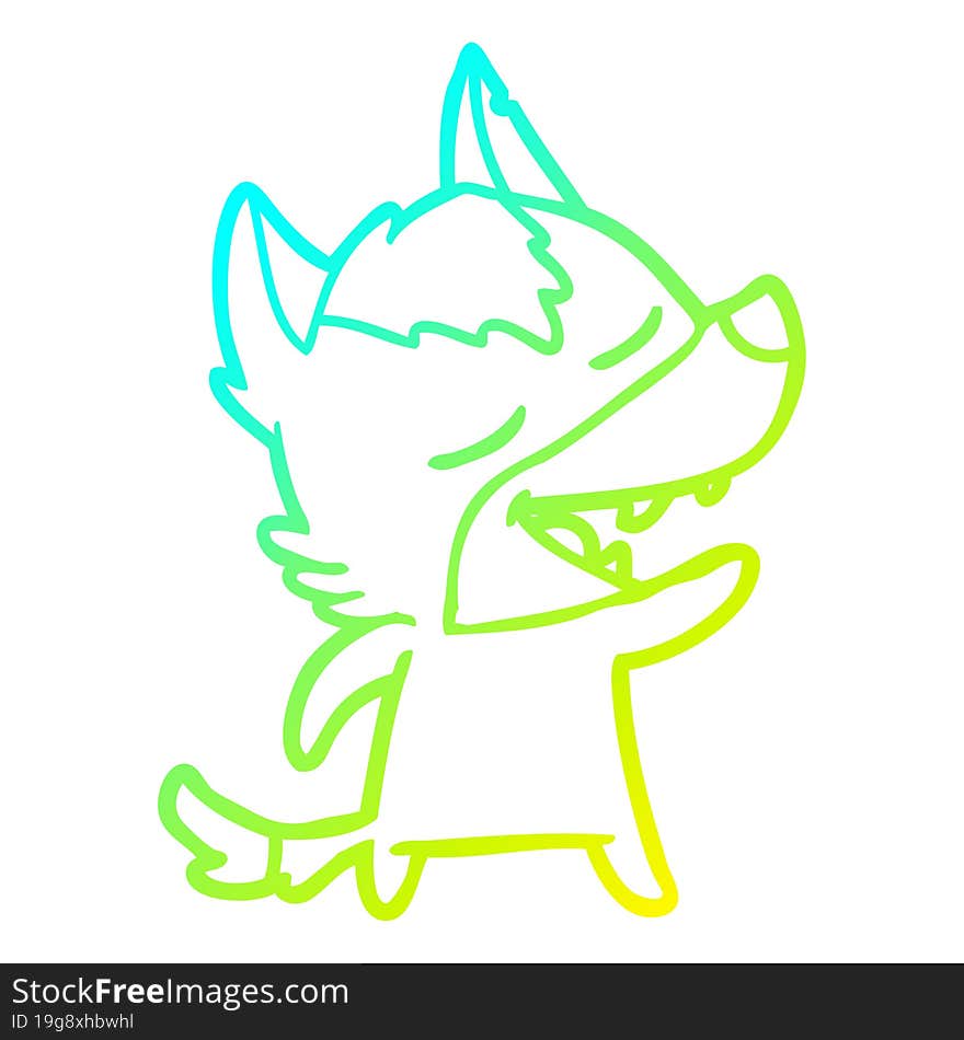 cold gradient line drawing cartoon wolf laughing