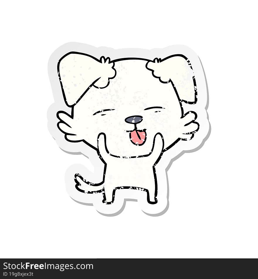 Distressed Sticker Of A Cartoon Dog Sticking Out Tongue