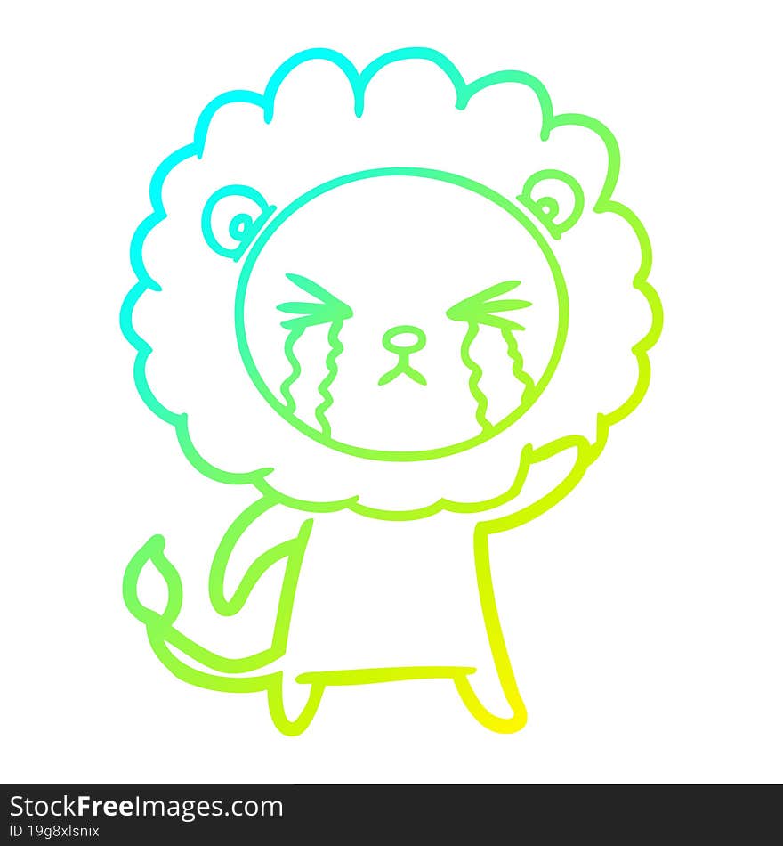 cold gradient line drawing cartoon crying lion