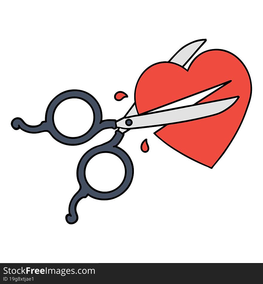 traditional tattoo of scissors cutting a heart