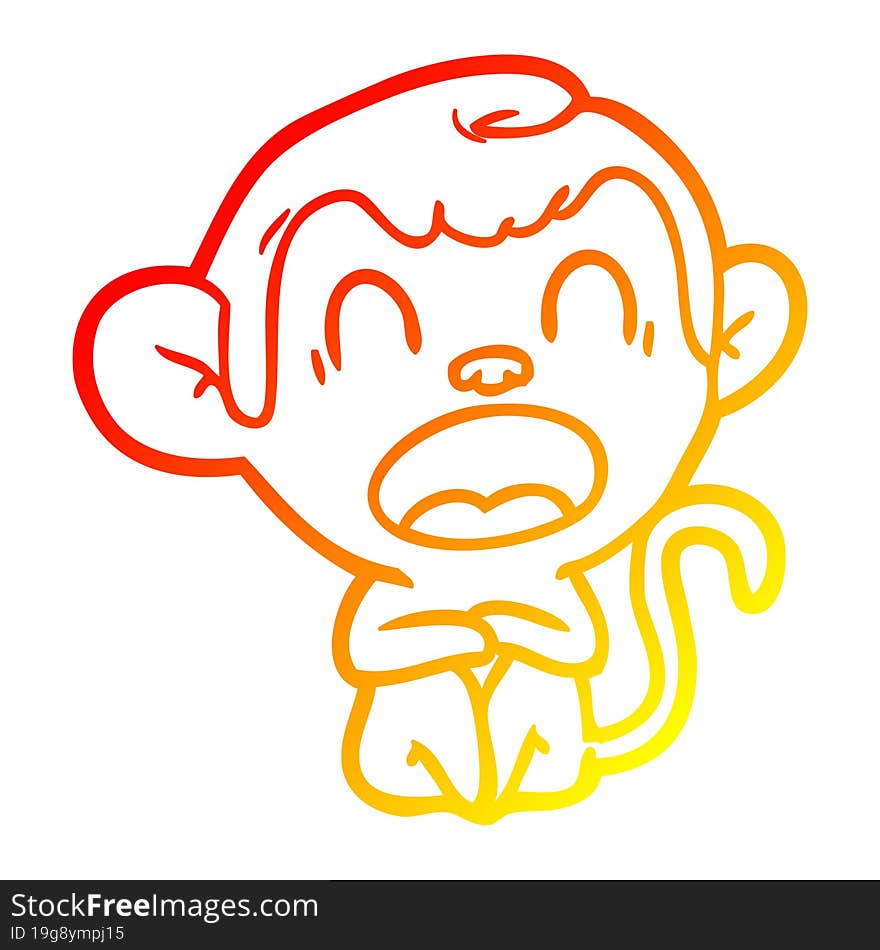 warm gradient line drawing yawning cartoon monkey