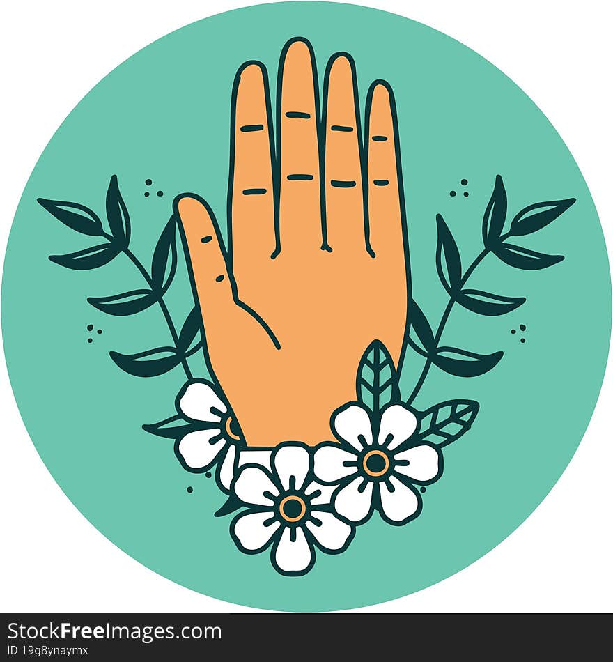 Tattoo Style Icon Of A Hand And Flower