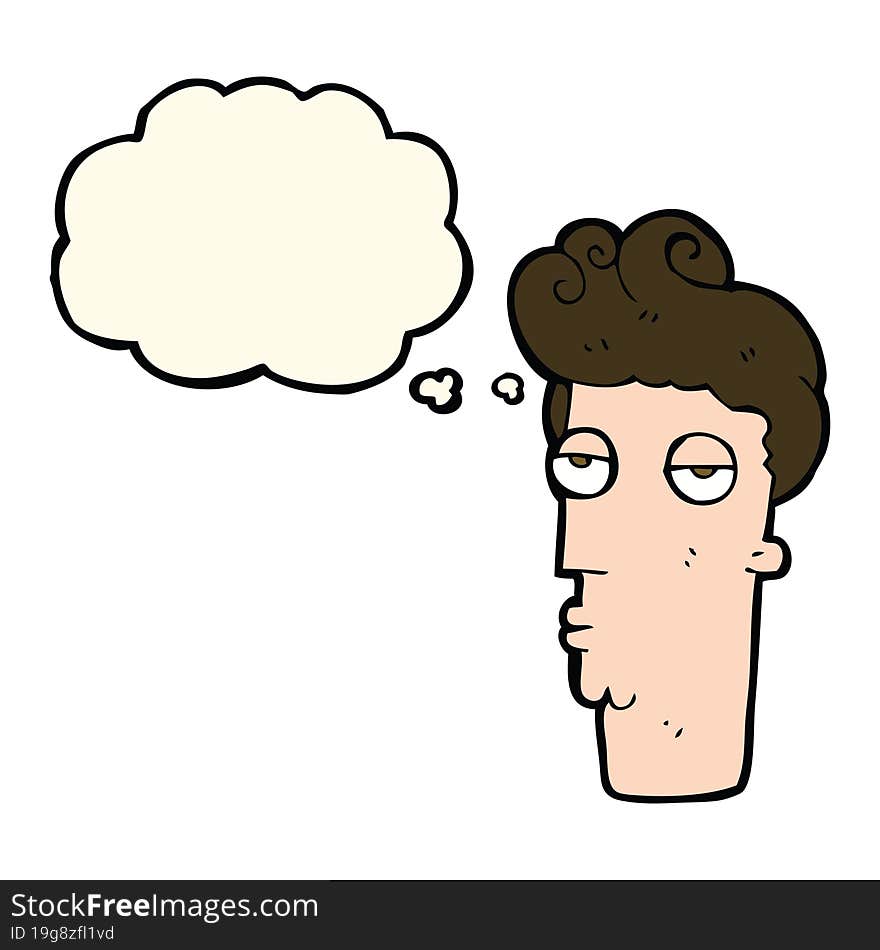 cartoon bored man s face with thought bubble