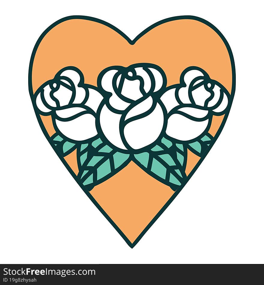 Tattoo Style Icon Of A Heart And Flowers