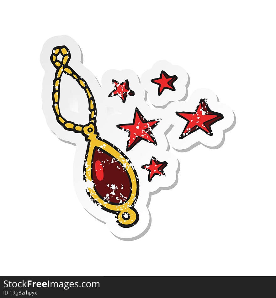 retro distressed sticker of a cartoon magical pendant