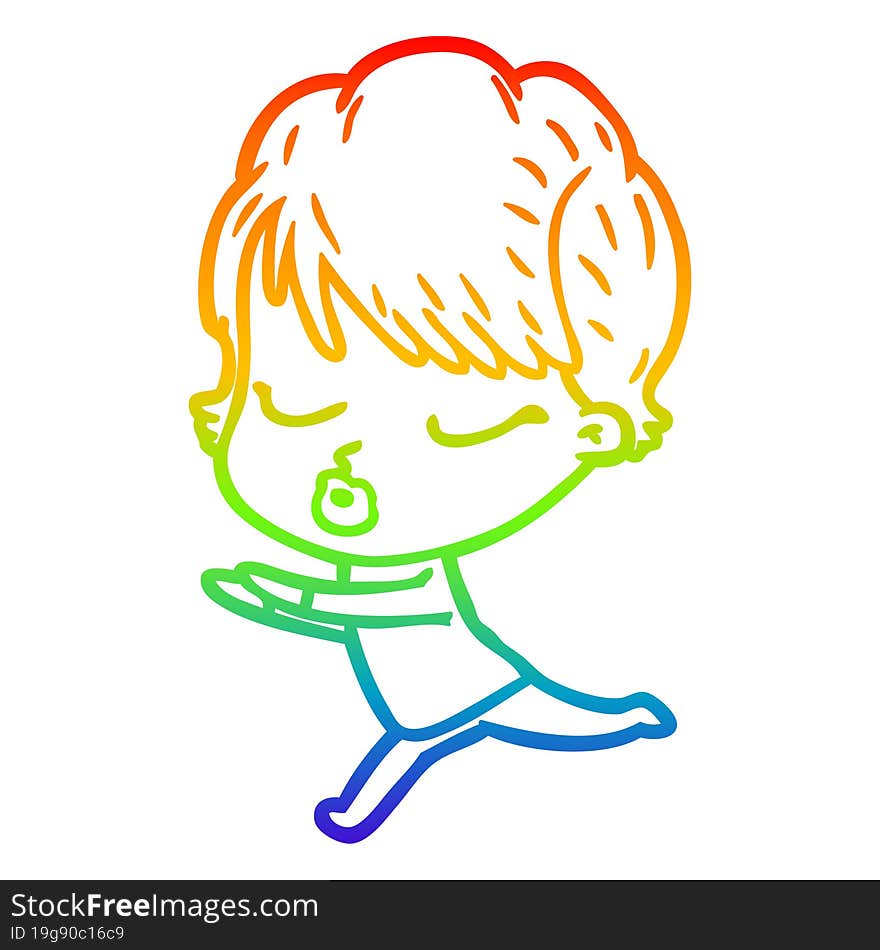 rainbow gradient line drawing cartoon woman with eyes shut