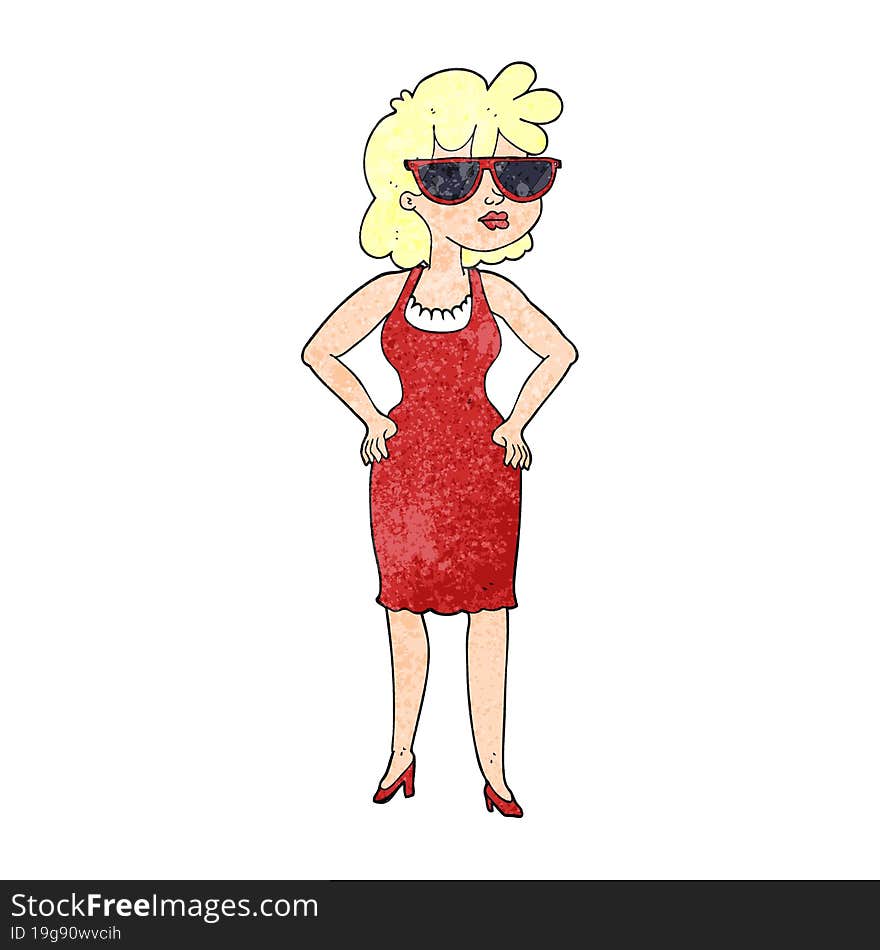 Texture Cartoon Woman Wearing Sunglasses