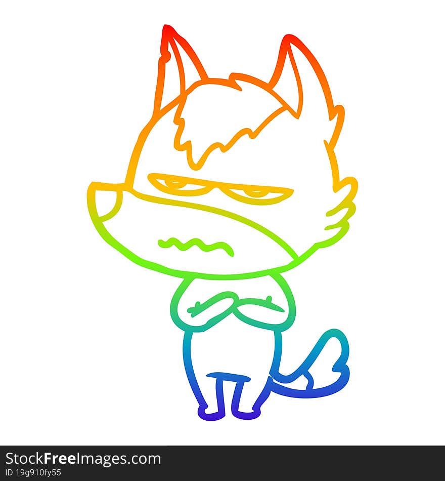 rainbow gradient line drawing cartoon annoyed wolf