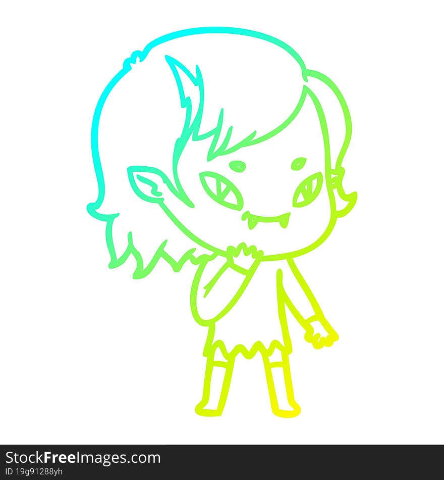 cold gradient line drawing cartoon friendly vampire girl considering