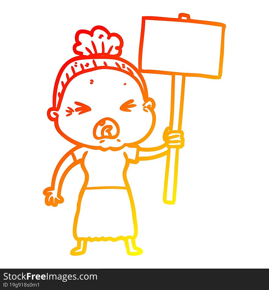 warm gradient line drawing cartoon angry old woman