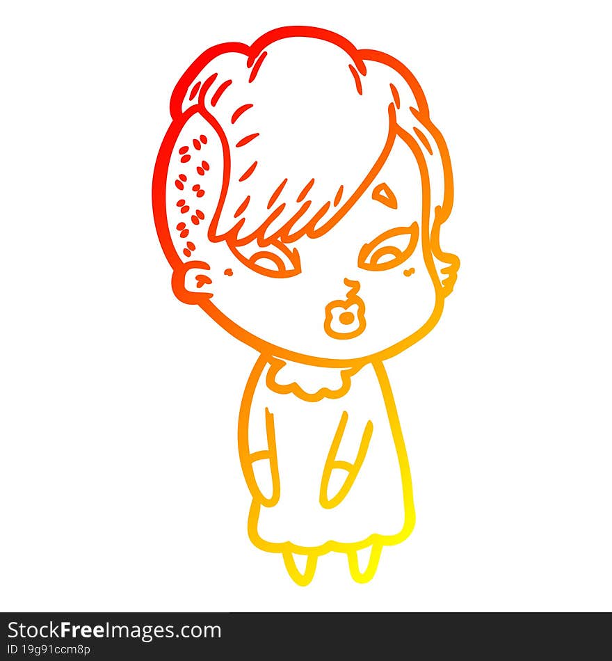 warm gradient line drawing cartoon surprised girl