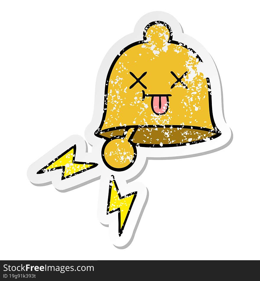 distressed sticker of a cute cartoon ringing bell