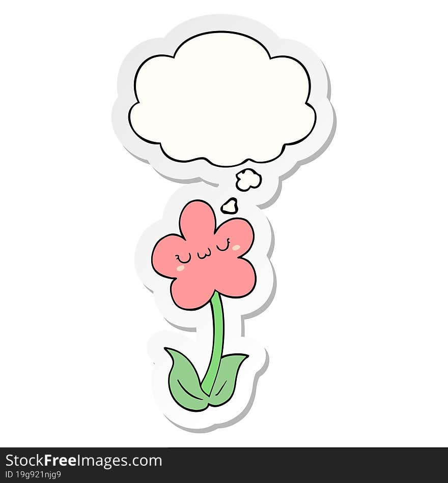 cartoon flower and thought bubble as a printed sticker