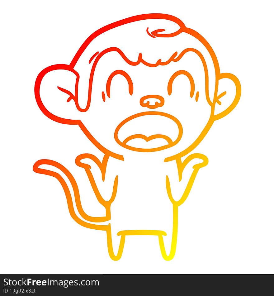 warm gradient line drawing shouting cartoon monkey shrugging shoulders