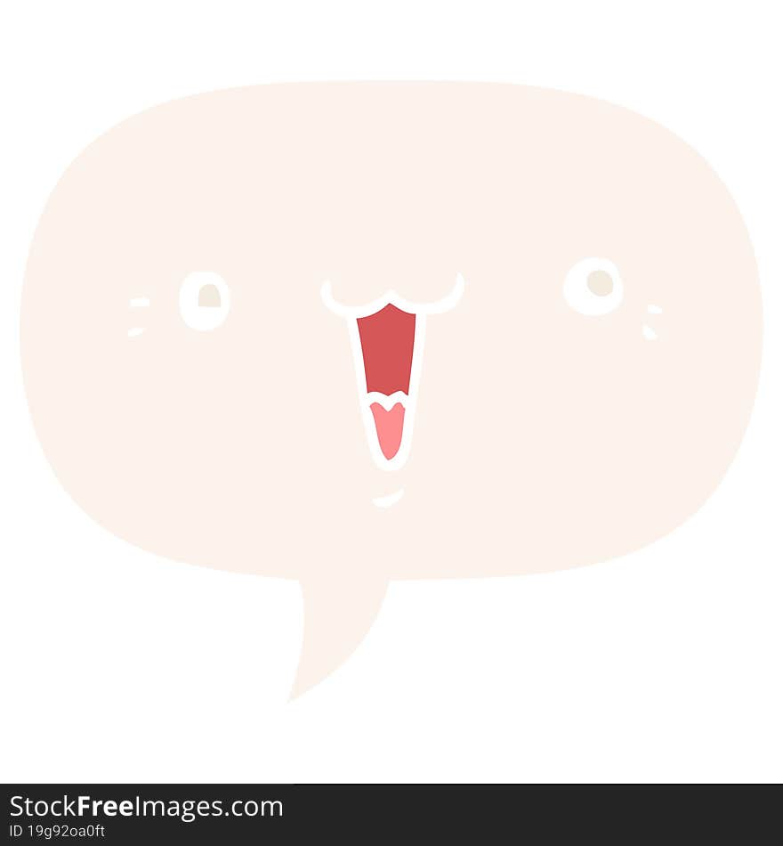 Cute Cartoon Face And Speech Bubble In Retro Style