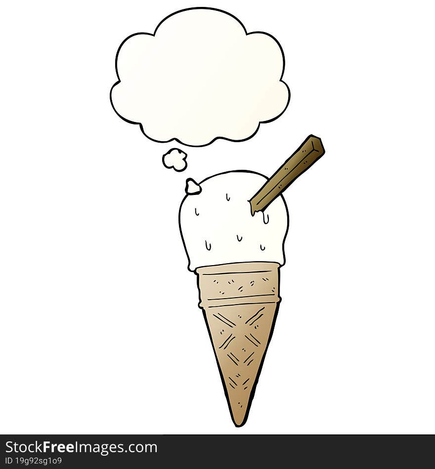 cartoon ice cream and thought bubble in smooth gradient style