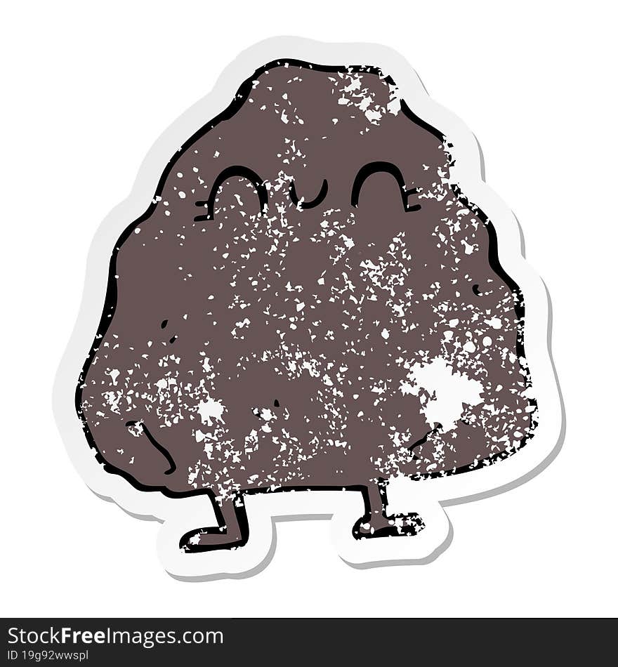 distressed sticker of a cartoon rock