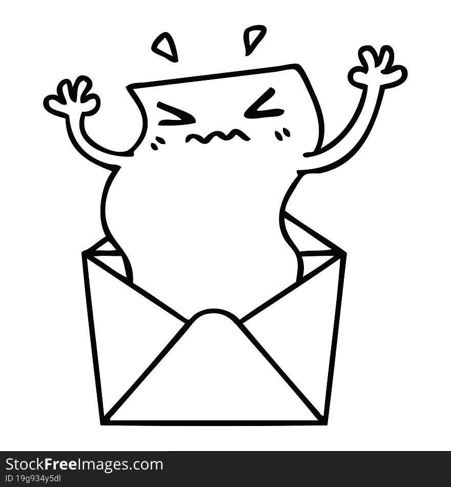 line drawing quirky cartoon letter and envelope. line drawing quirky cartoon letter and envelope