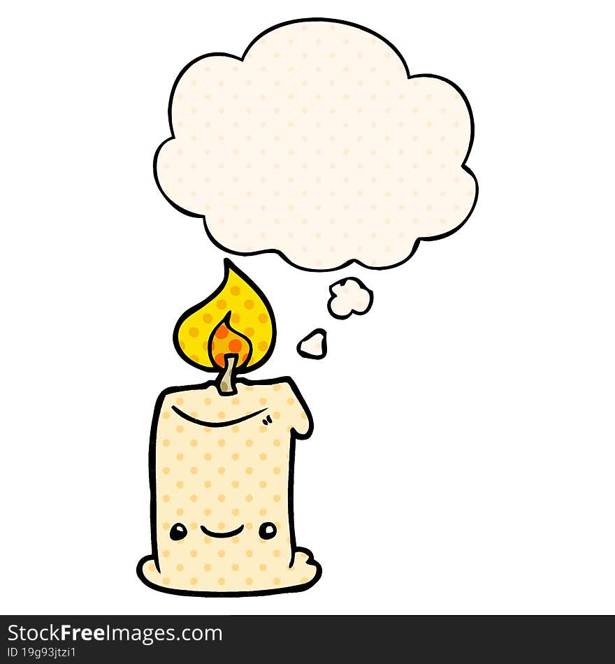 cartoon candle and thought bubble in comic book style