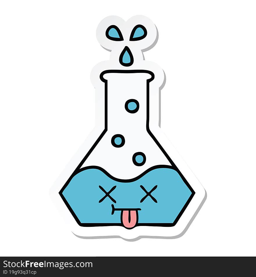 sticker of a cute cartoon science beaker