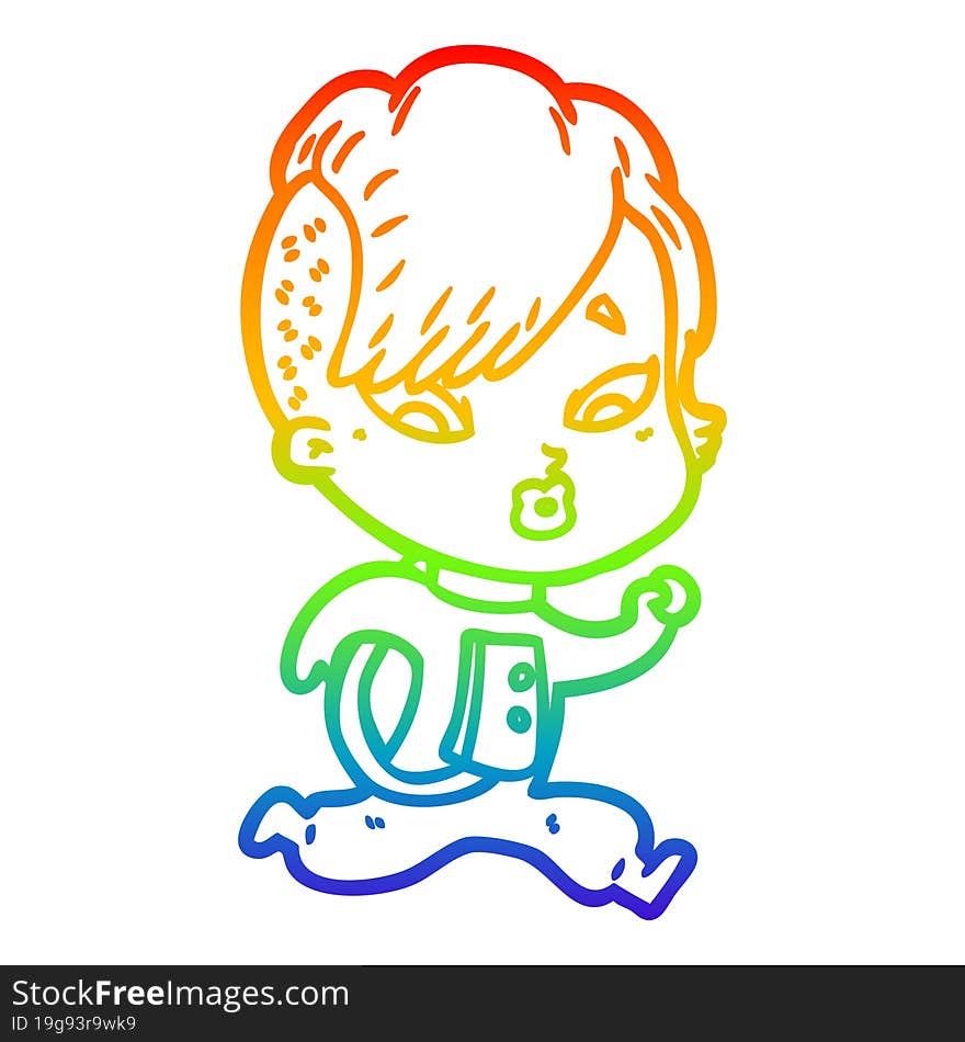 rainbow gradient line drawing cartoon surprised girl