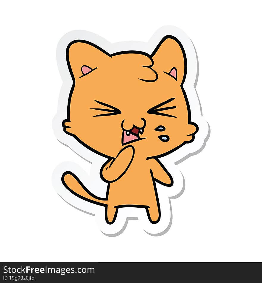 sticker of a cartoon hissing cat