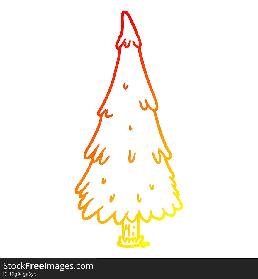 warm gradient line drawing of a christmas tree