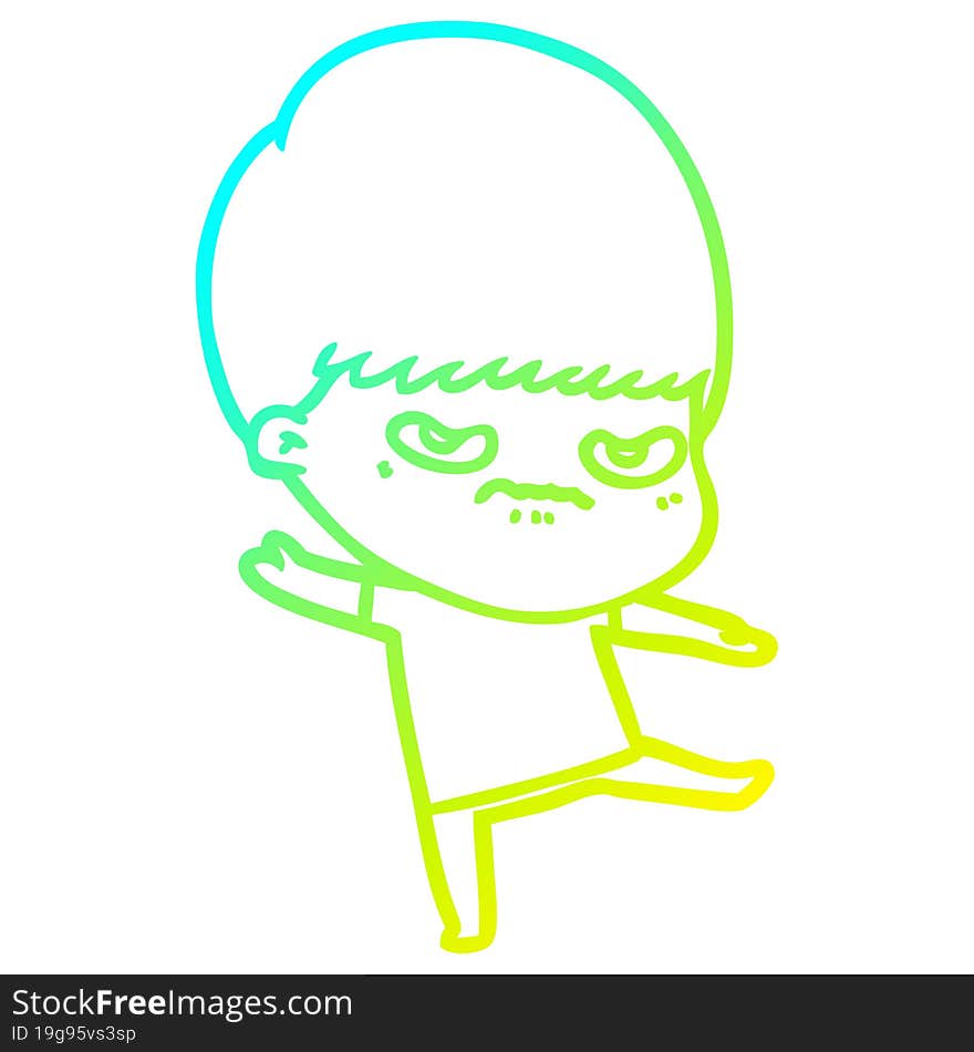 Cold Gradient Line Drawing Annoyed Cartoon Boy