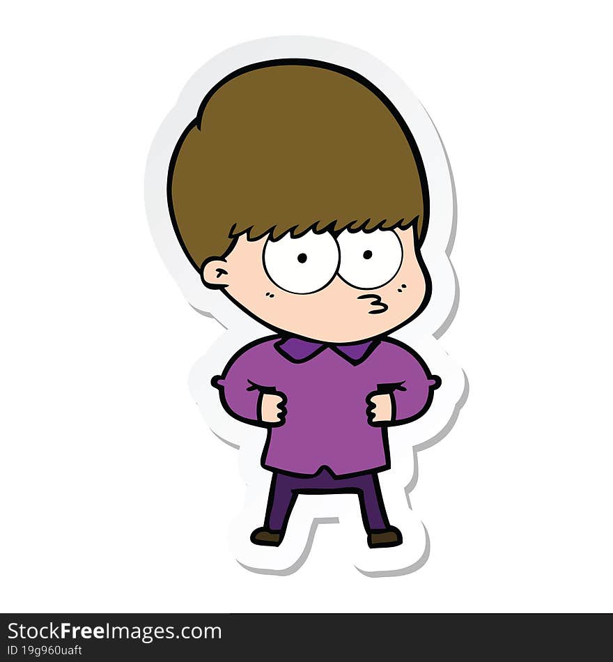 sticker of a curious cartoon boy