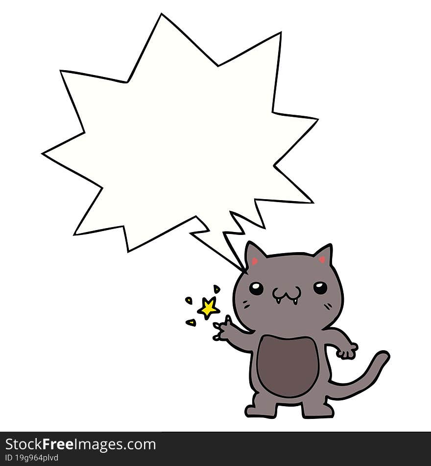 cartoon cat scratching and speech bubble