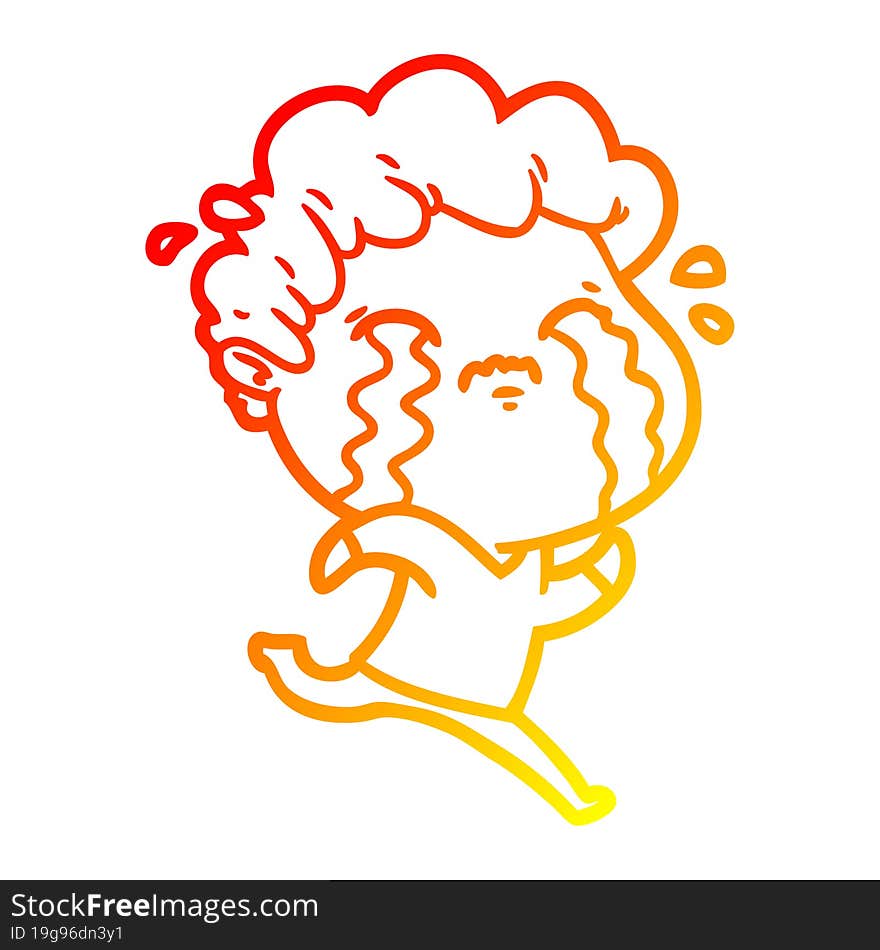 warm gradient line drawing cartoon man crying