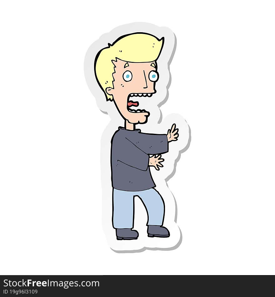 sticker of a cartoon terrified man