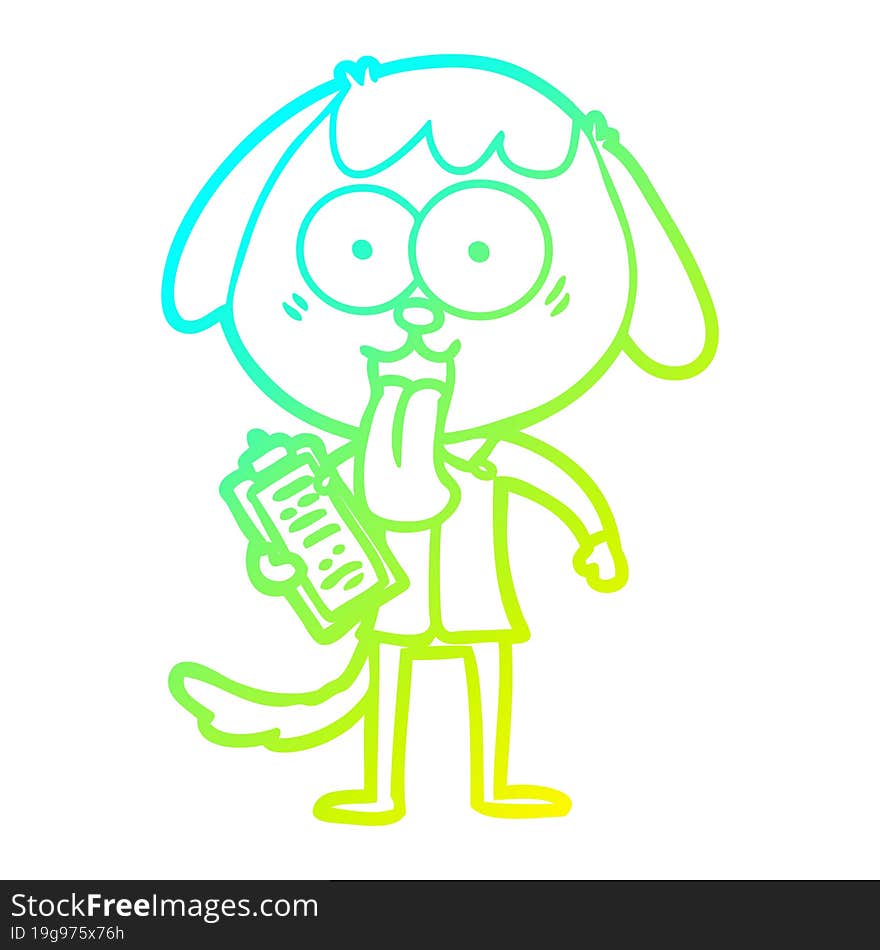 cold gradient line drawing of a cute cartoon dog wearing office shirt