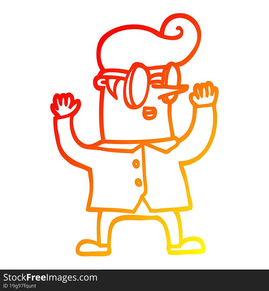 warm gradient line drawing cartoon nerd man