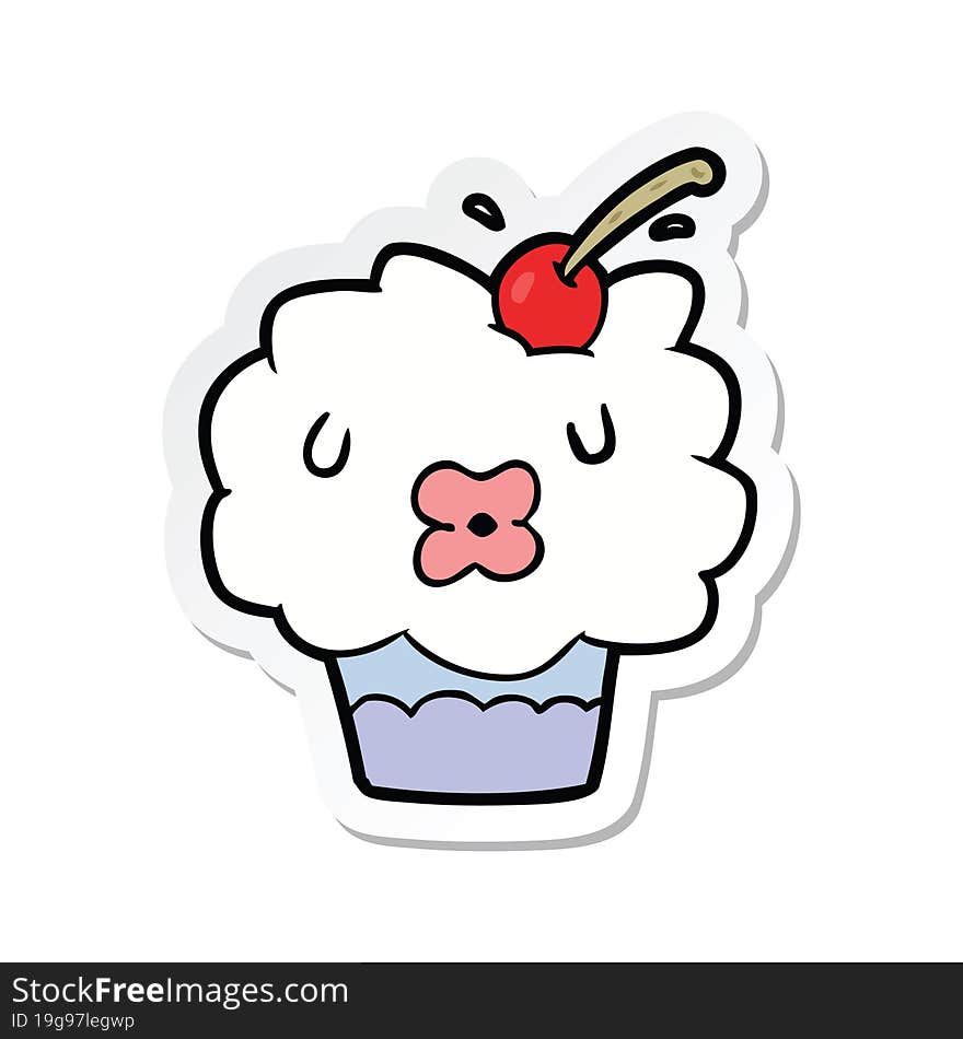 Sticker Of A Cartoon Cupcake