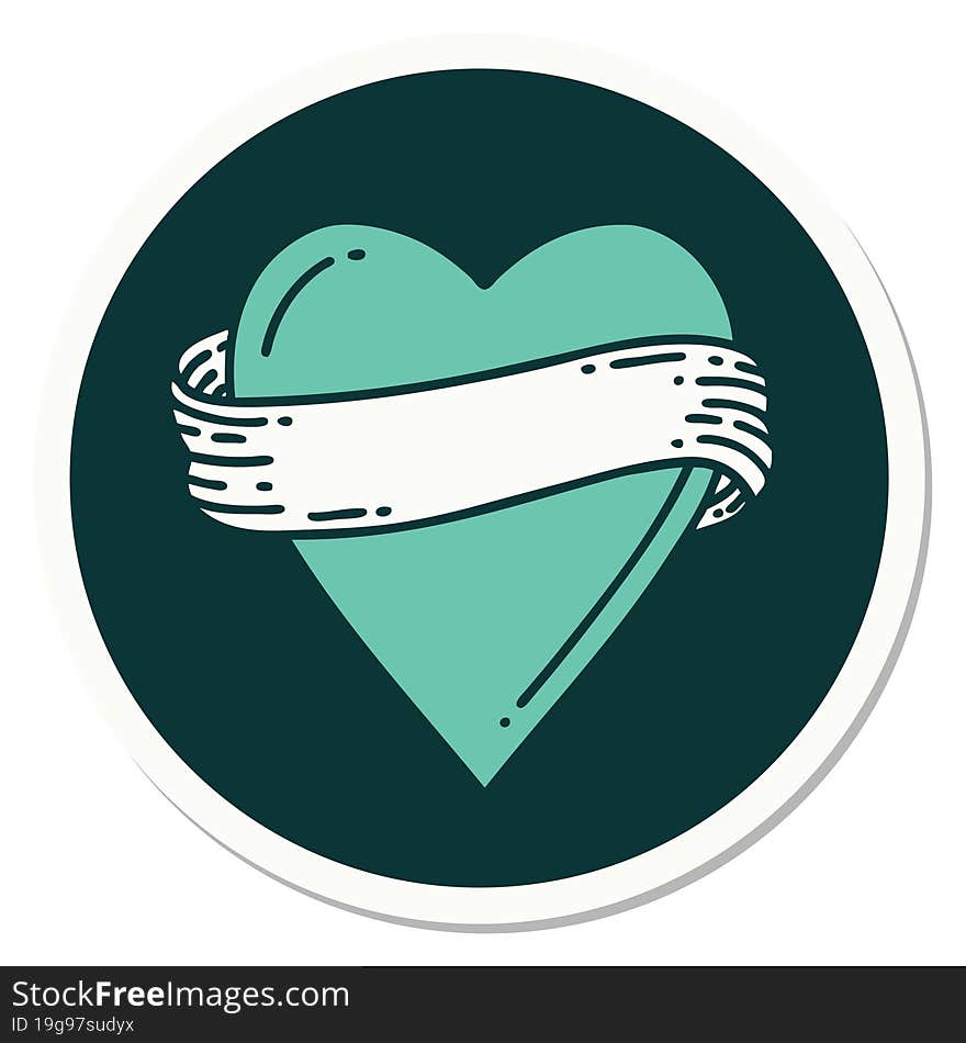 Tattoo Style Sticker Of A Heart And Banner