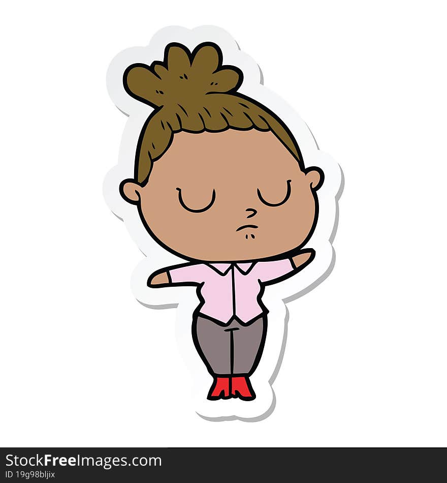 Sticker Of A Cartoon Calm Woman