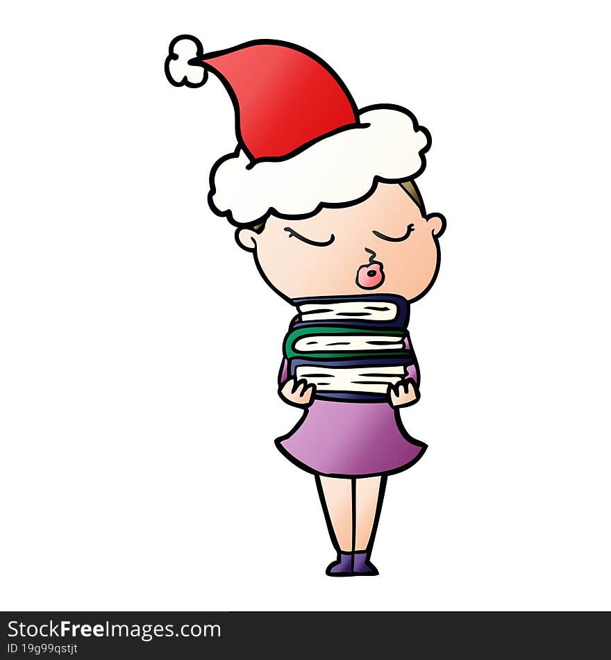 gradient cartoon of a calm woman wearing santa hat