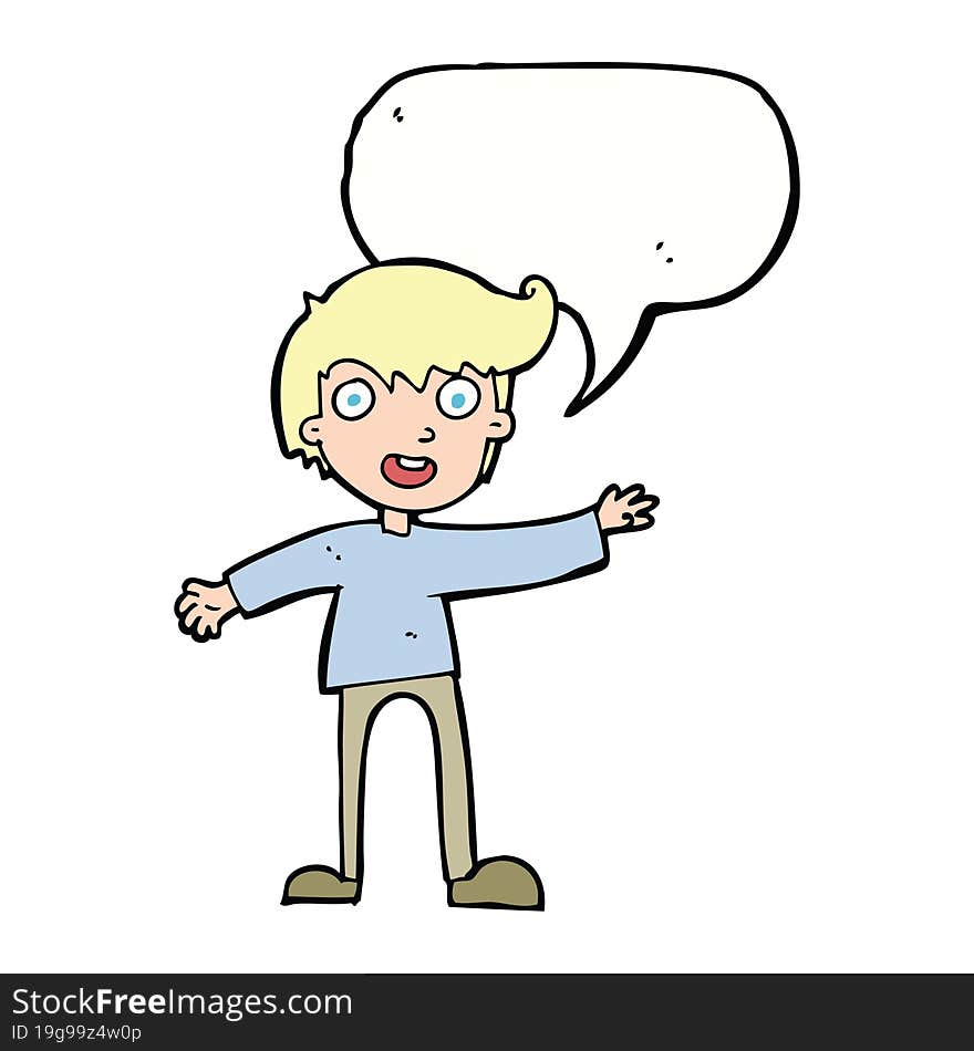 Cartoon Excited Boy With Speech Bubble