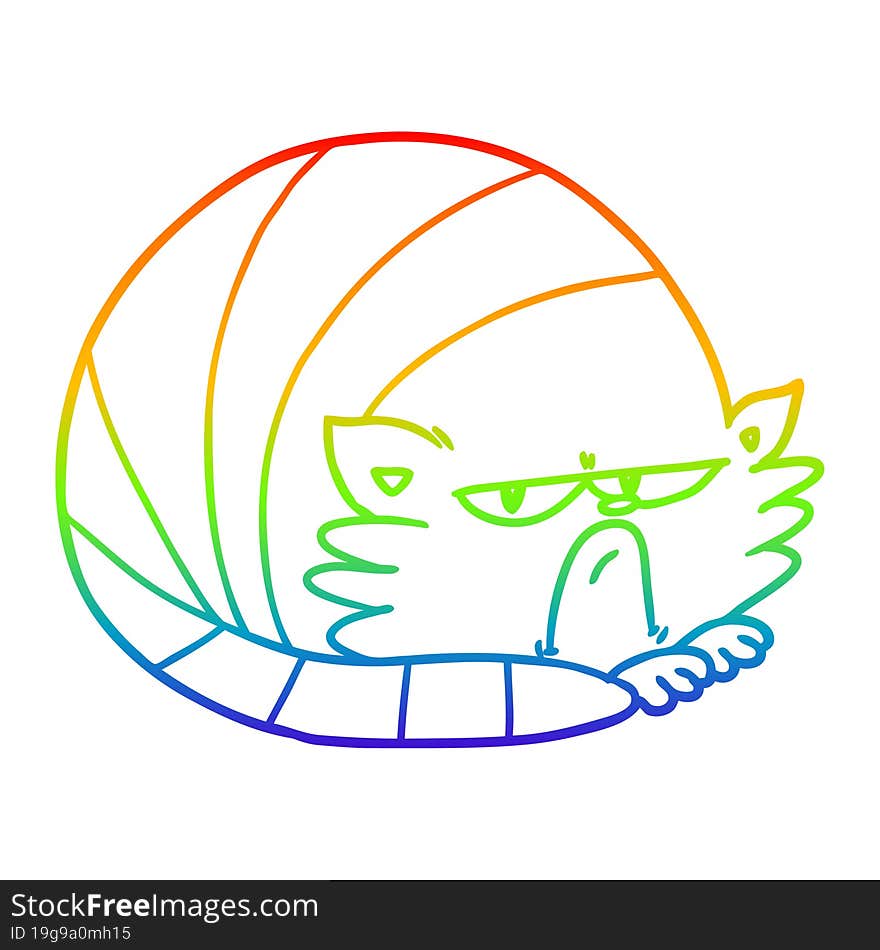 rainbow gradient line drawing cartoon grumpy cat