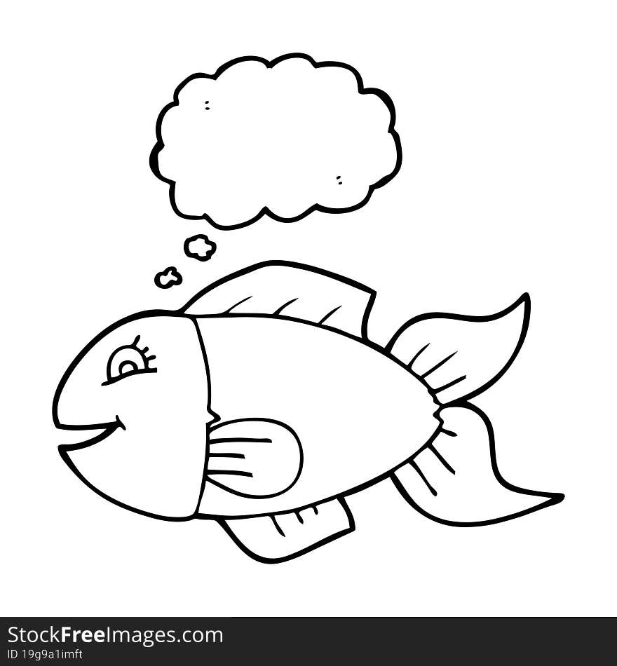 freehand drawn thought bubble cartoon fish