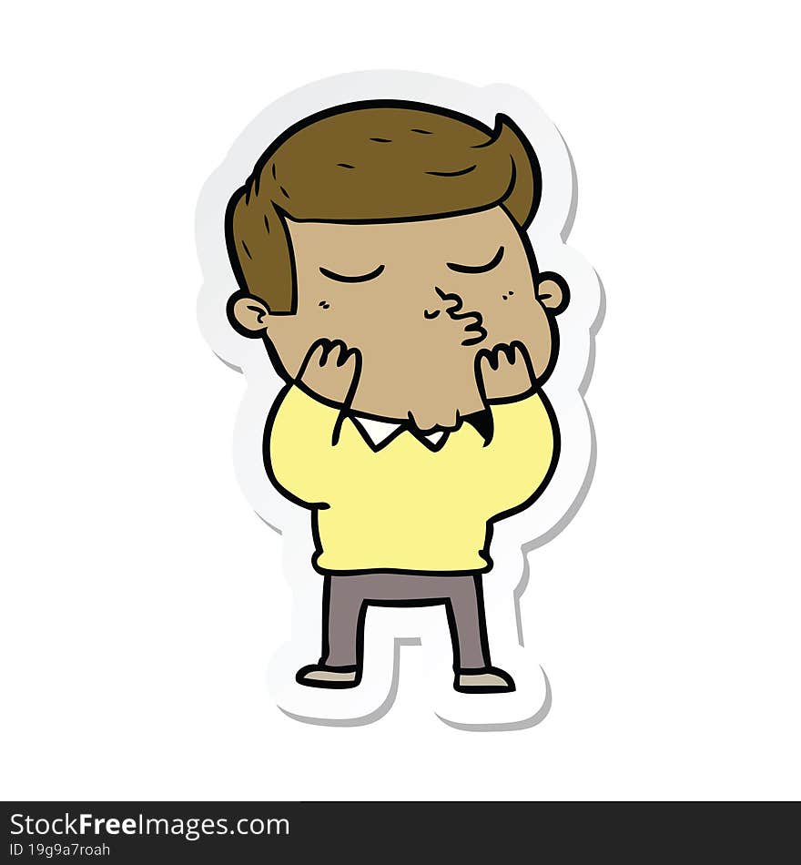 sticker of a cartoon model guy pouting