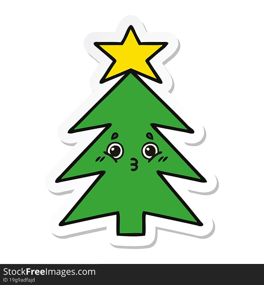 sticker of a cute cartoon christmas tree