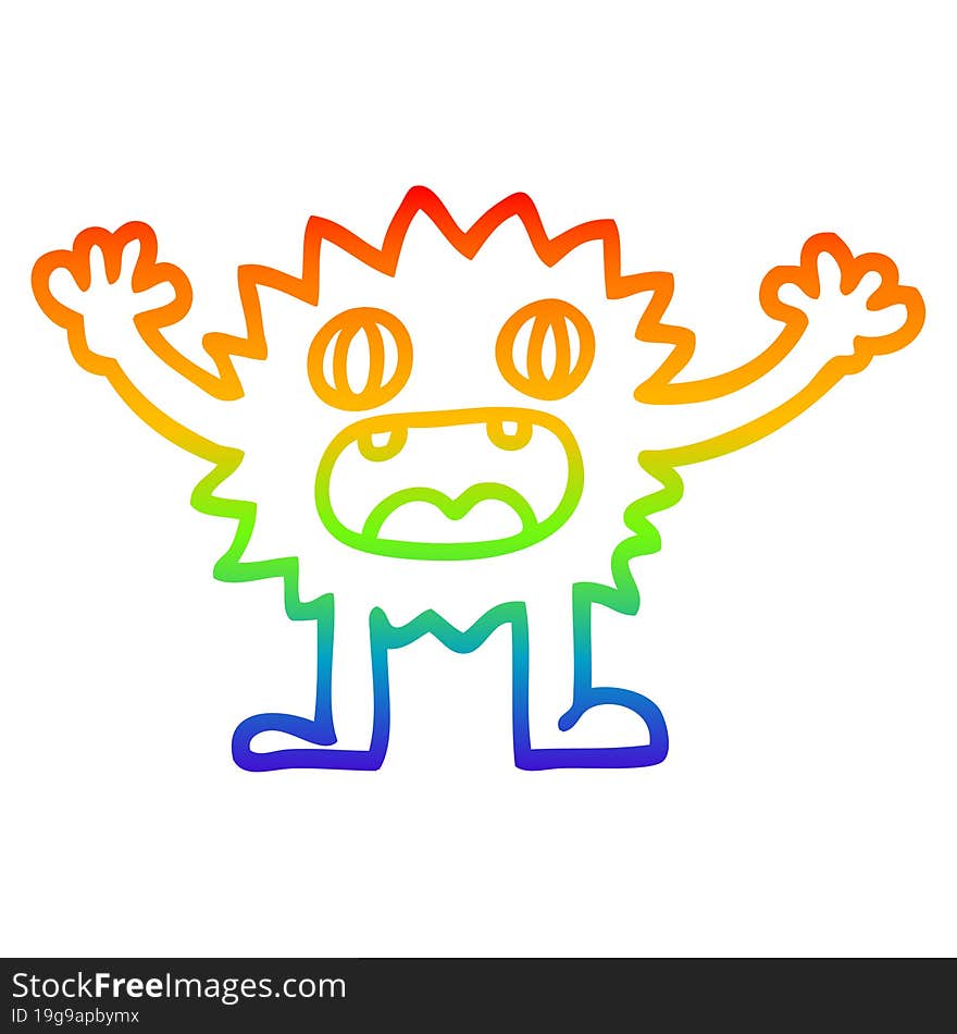 rainbow gradient line drawing cartoon funny furry monster