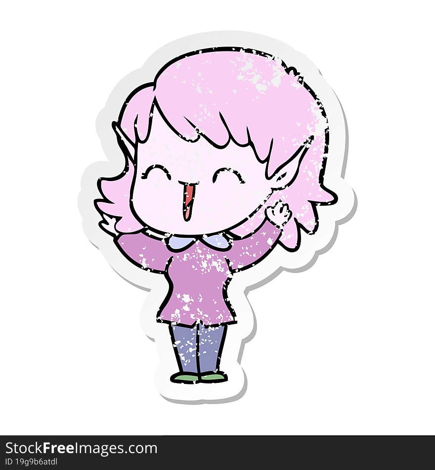 distressed sticker of a cartoon elf girl