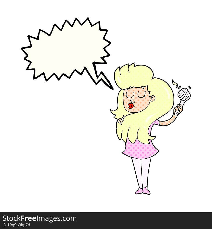 freehand drawn comic book speech bubble cartoon woman brushing hair