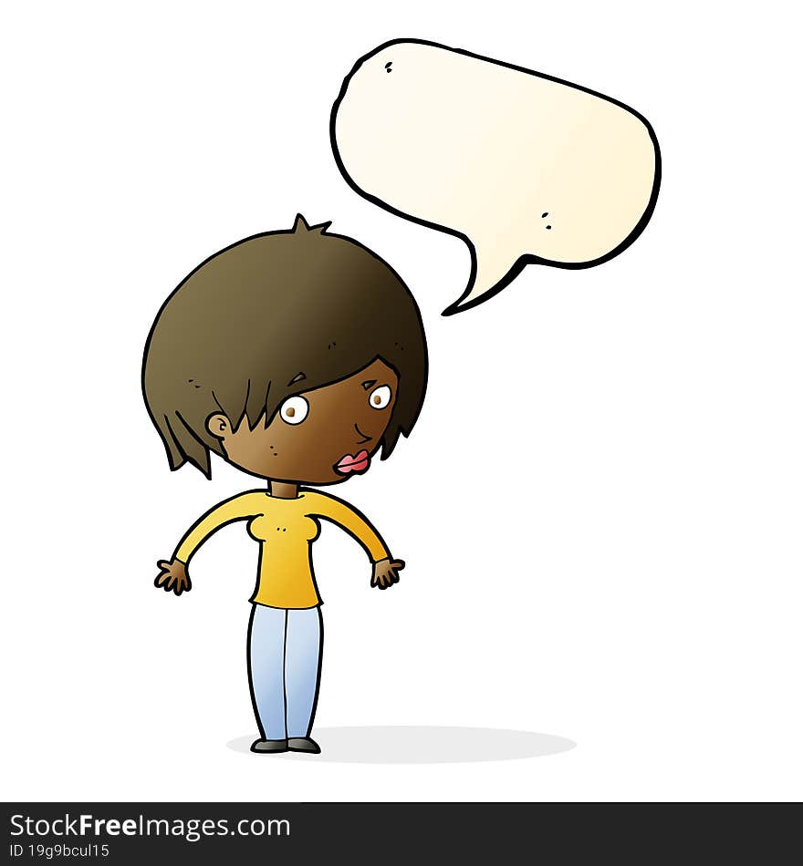 Cartoon Woman Shrugging With Speech Bubble