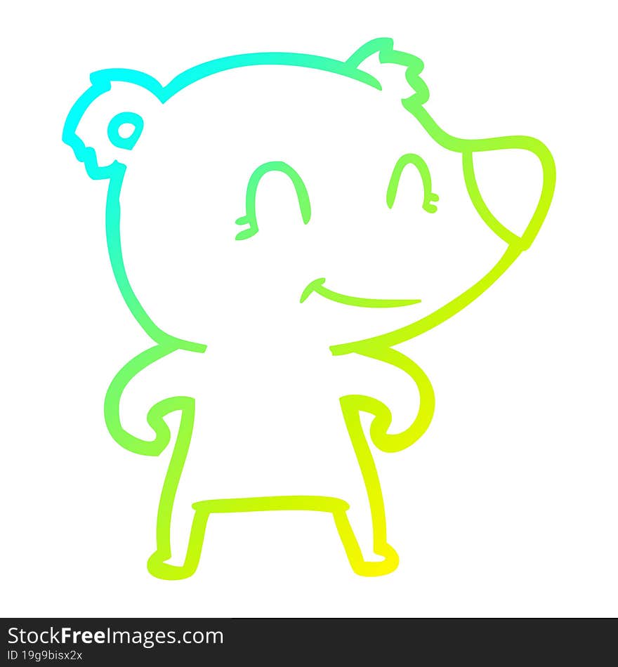 Cold Gradient Line Drawing Smiling Bear Cartoon