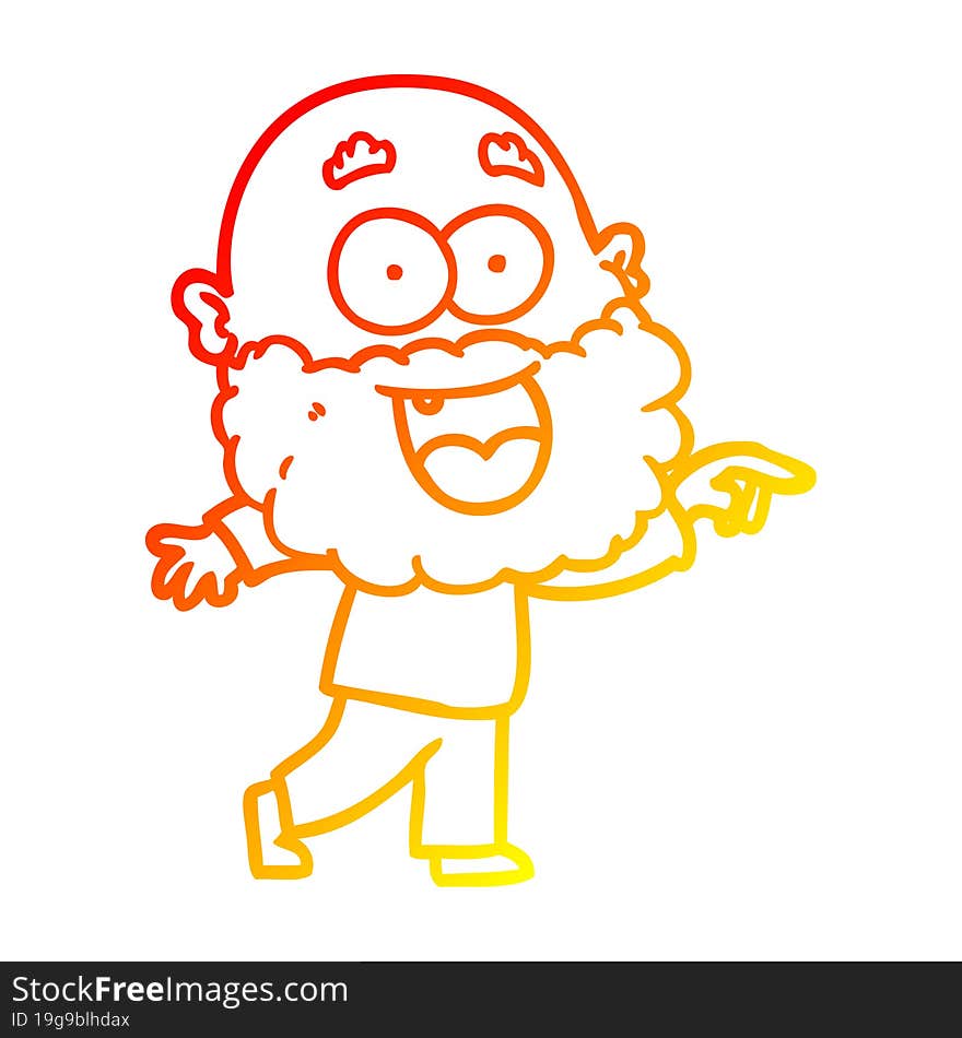 warm gradient line drawing of a cartoon crazy happy man with beard